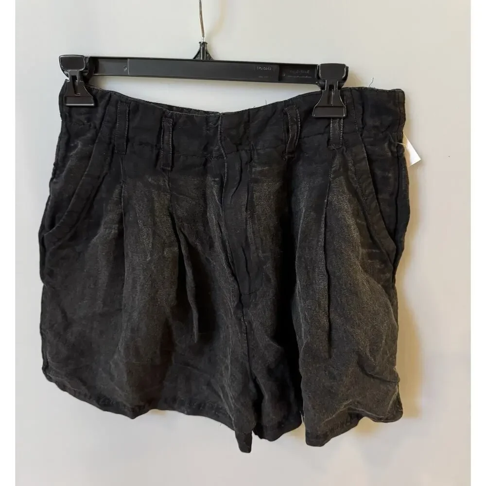 Free People Womens Black Calla Pleated Hi Rise Slash Pockets Trouser Shorts 6